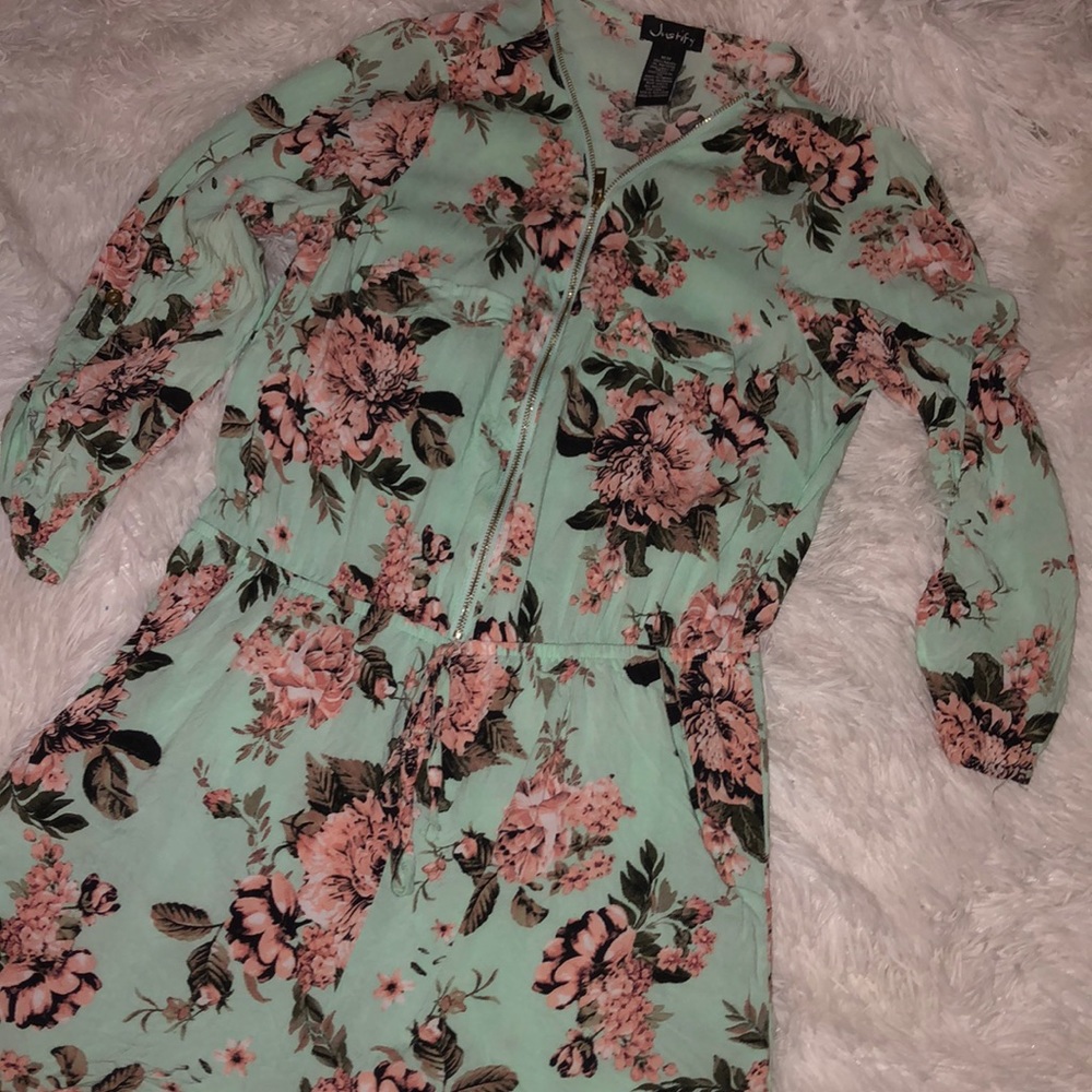 A beautiful turquoise/ pink floral romper